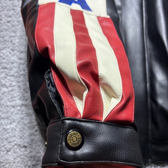 Zorro Jacket Mens 3XL Vintage USA Bomber Vegan Leather Patriotic American Pride - Picture 7 of 14